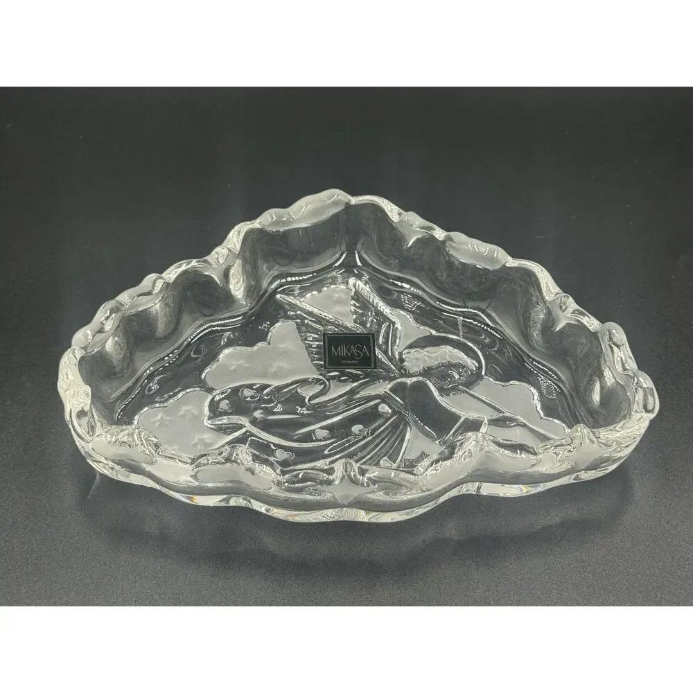 Mikasa Crystal Christmas Sweets Dish Angel Music SA985 210 Germany 7-3/4 inches